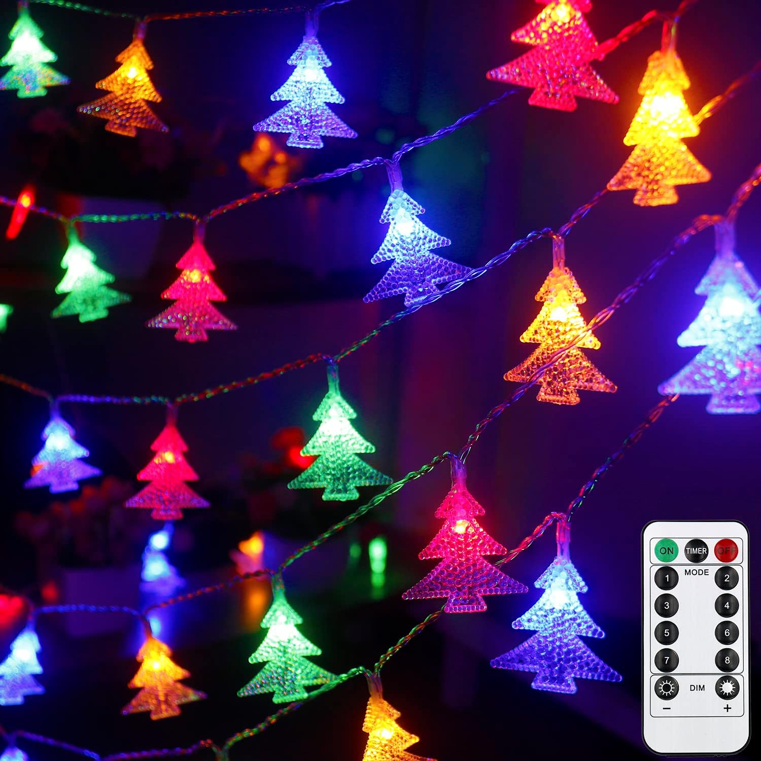 Multicolored Christmas Tree Lights, 50 LED Battery Operated String with