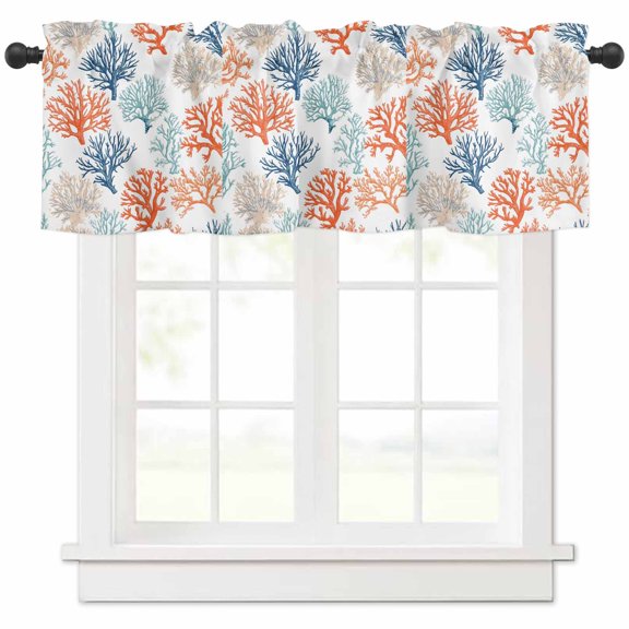 Multicolored Coral Valances for Windows Farmhouse Kitchen Curtains Valances Rod Pocket Valance Curtains for Kitchen Windows Coastal Ocean Orange Blue Green Ombre Window Valances for Bathroom 42"x18"