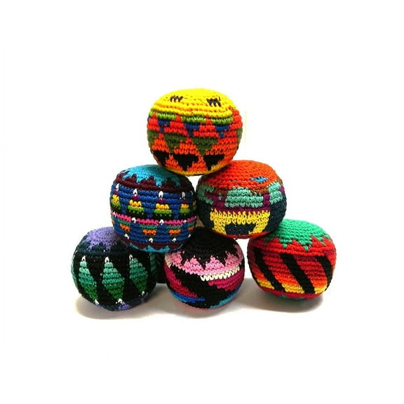Multicolored Crochet Assorted Geometric Pattern Hacky Ball Foot Bag Kick Sack - Handmade Gifts Tribal Guatemalan Toys - Wholesale Set of 3, 6, 12, or 24