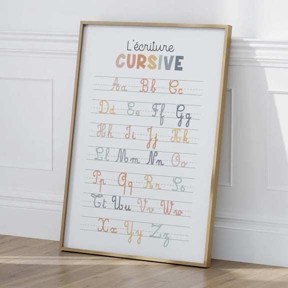 Multicolored Cursive Alphabet Poster, Educational Print For Childrens Room, Unframed Paper Poster 8x10in