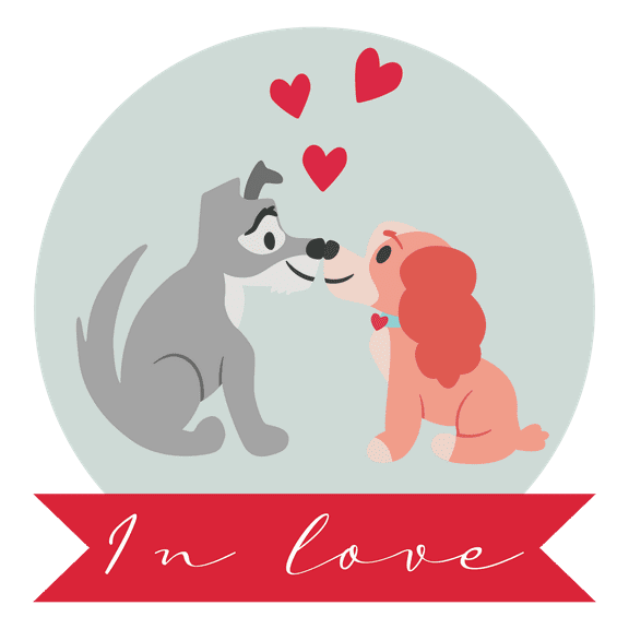 Multicolored Decal Dogs Animal Couple Decoration In Love Quote Banner Design Lady And Tramp Vinyl Home Living Room Vinyl Wall Decal - 25" x 25" Kids Bedroom Lady And The Tramp Movie Wall Sticker