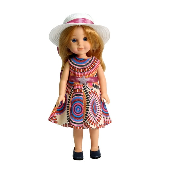 Multicolored Dress and Hat made for 14 inch dolls