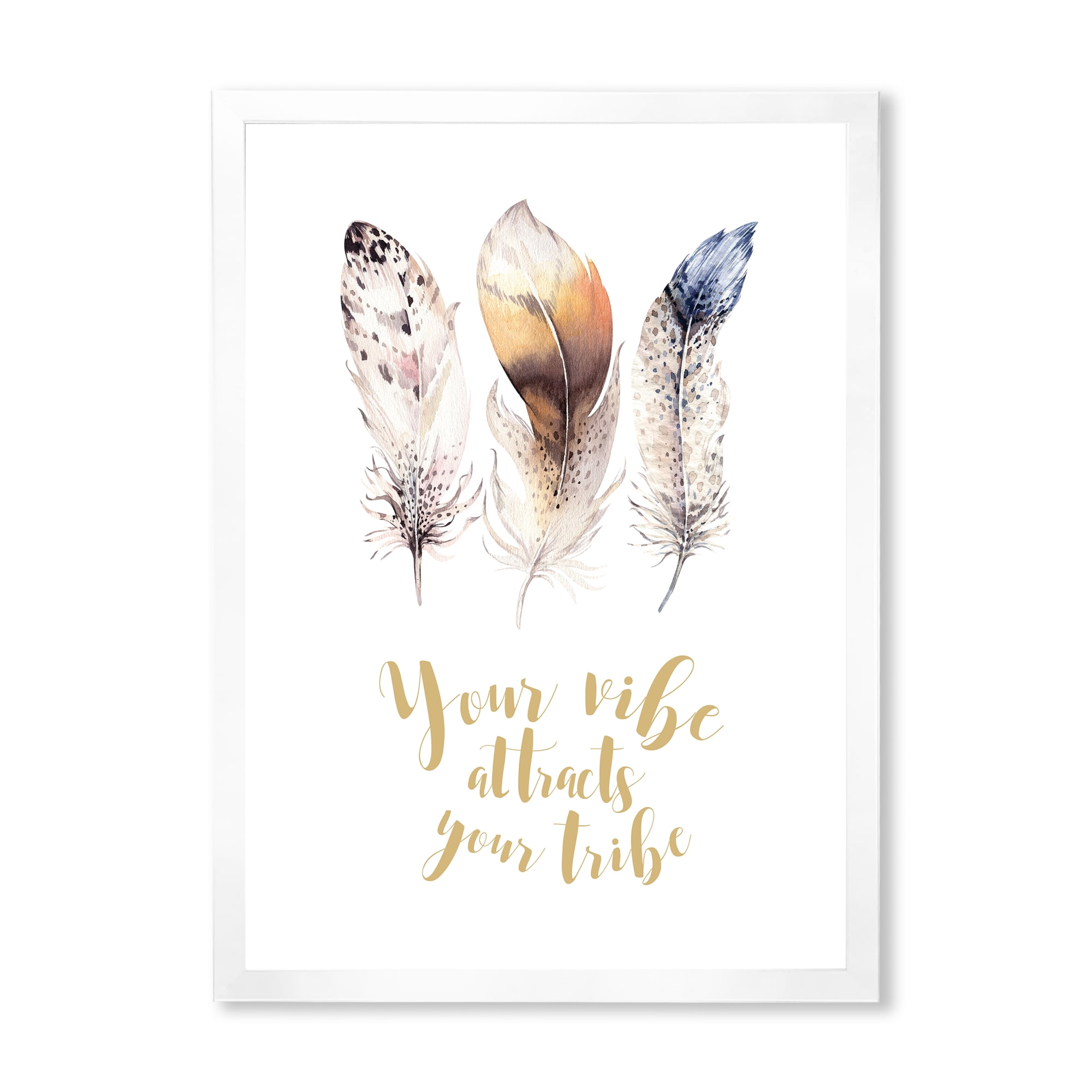 Multicolored Ethnic Art Feathers With Inspiring Quote 30 in x 40 in Framed Painting Canvas Art Print, by Designart