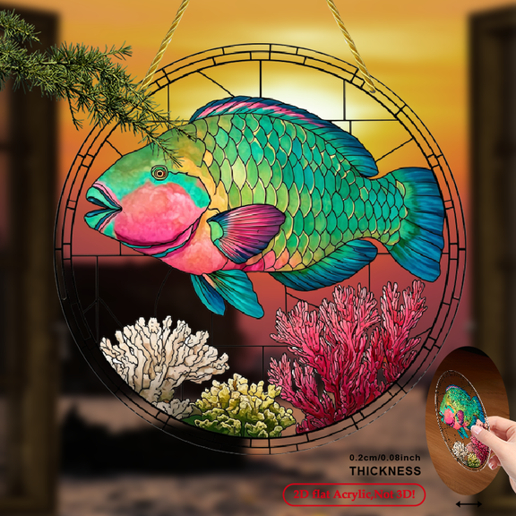 Multicolored Fish School Coral Acrylic Suncatcher, Decorative Sign and Plaque, Home Decoration Hanging Ornament, Exquisite Decoration, Presenting a Vibrant Underwater Scene, an Ideal Cho