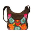 thumbnail image 1 of Multicolored Floral Embroidered Brown Vegan Leather Suede Hobo Purse Crossbody Bag - Womens Fashion Handmade Boho Accessories, 1 of 3