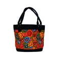 thumbnail image 1 of Multicolored Floral Huipil Embroidered Black Vegan Suede Tote Purse Bag - Womens Fashion Handmade Boho Travel Accessories, 1 of 3