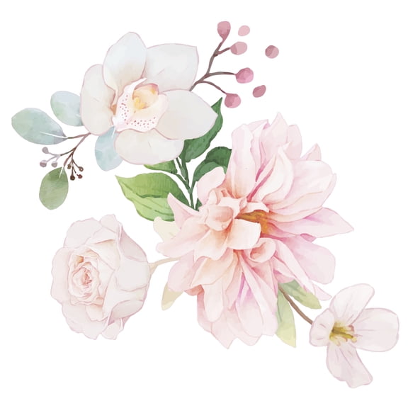 Multicolored Flowers Decoration Mural Portrait Watercolor Painting Design Removable Vinyl Home Living Room Wall Decal - 19" x 20" Kids Bedroom Colorful Flowering Plants Adhesive DÃ©cor Wall Sticker