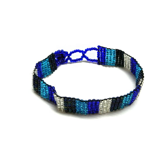 Multicolored Geometric Pattern Guatemalan Czech Glass Seed Beaded Thin Strap Bracelet - Womens Fashion Handmade Jewelry Boho Accessories
