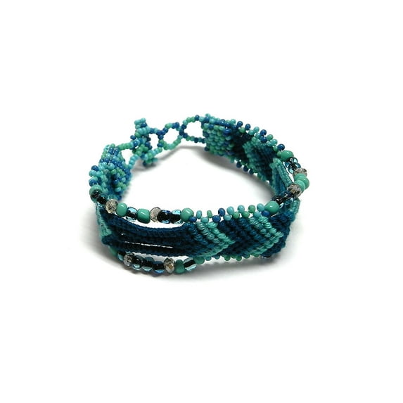 Multicolored Geometric Pattern Guatemalan Thick Woven Braided Macram Beaded Wide Strap Bracelet - Womens Fashion Handmade Jewelry Boho Accessories