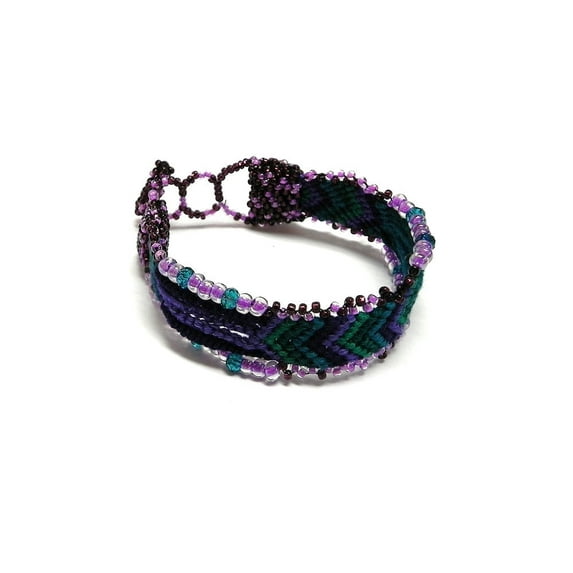 Multicolored Geometric Pattern Guatemalan Thick Woven Braided Macramé Beaded Wide Strap Bracelet - Womens Fashion Handmade Jewelry Boho Accessories