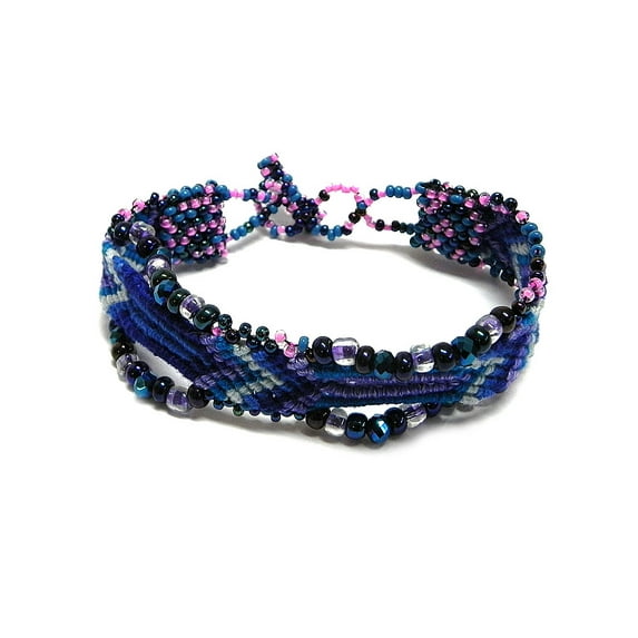 Multicolored Geometric Pattern Guatemalan Thick Woven Braided Macramé Beaded Wide Strap Bracelet - Womens Fashion Handmade Jewelry Boho Accessories