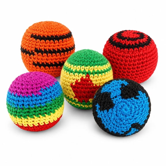 Multicolored Hand-Made Knitted Hacky Sack Set for Practice and Group Play, Portable Skill-Building Footbags for Coordination, Reflexes, and Focus