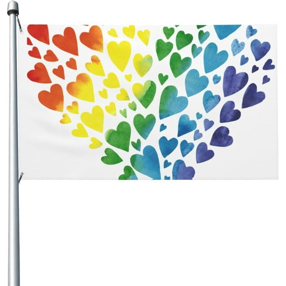 Multicolored Hearts Forming A Giant Colorful Rainbow Inspired Heart Love Artwork Flags Flag 3x5 Foot Durable And Fade Resistant,Perfect For Any Balcony Or Courtyard,Garden Decorative Banner