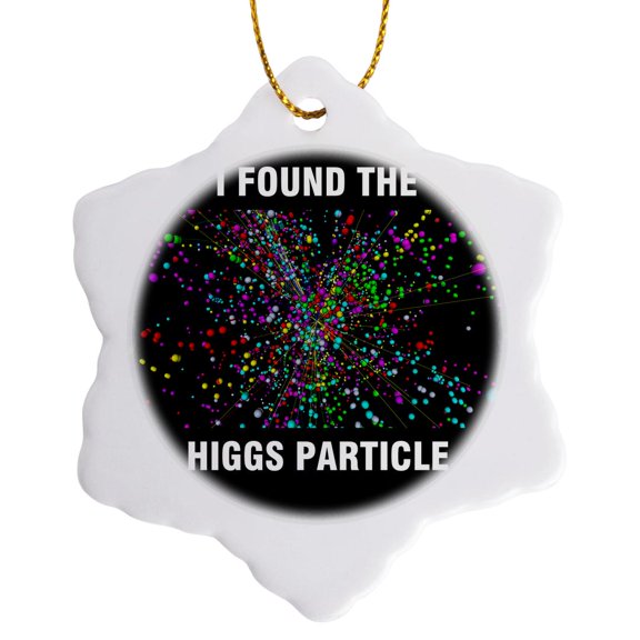 3drose, Multicolored I Found the Higgs Particle Splatter Black Background, 3 inch Snowflake Porcelain Ornament