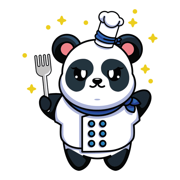 Multicolored Kids Bedroom Home Kitchen 20" x 25" Giant Panda Chef Cook Vinyl Wall Decoration Bear Animal Clipart Design Removable Vinyl Wall Decal Sticker