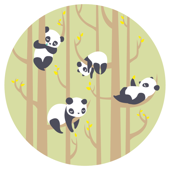 Multicolored Kids Nursery Bedroom 25" x 25" Fern Green Color Background Forest Trees Panda Bear Animals Decoration Sticker Vinyl Adhesive Home Living Room Wall Decal