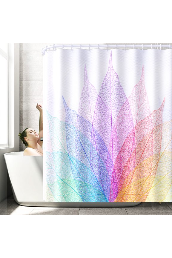 Multicolored Leaf Shower Curtain Leaf Line Cloth Fabric Bathroom Decor Set Simple bathroom with 12 hooks ,70 x 70 Inch Yellow Red Green