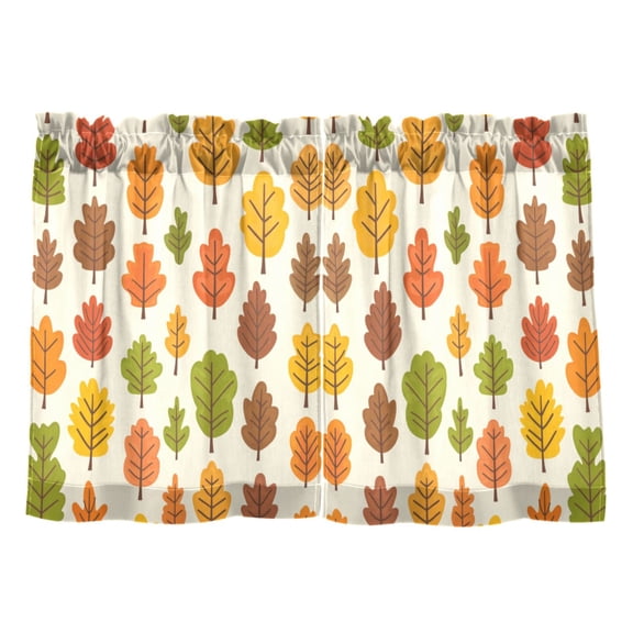 Multicolored Leaves Pattern Kitchen Curtains Tier Set 27x24 Inch 2 Panels Semi Sheer Light Filtering Privacy UV Protection