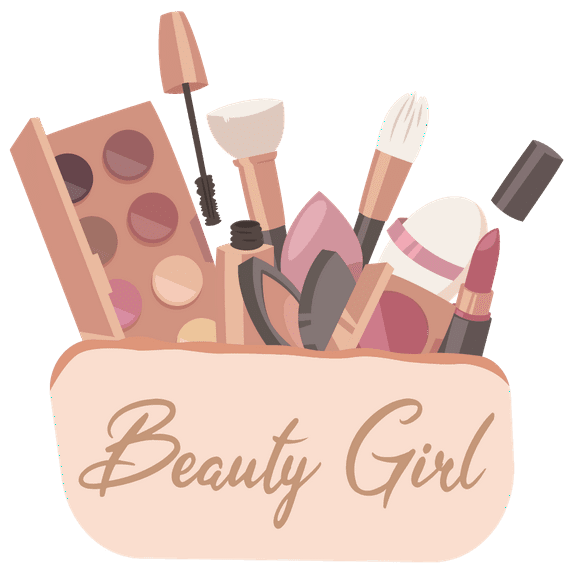 Multicolored Makeup Pouch Decoration Makeup And Cosmetics Design Adhesive Girls Bedroom Vinyl Wall Decal - 25" x 25" Home Art Multicolored Beauty Girl Lettering Design Removable Wall Sticker Decor