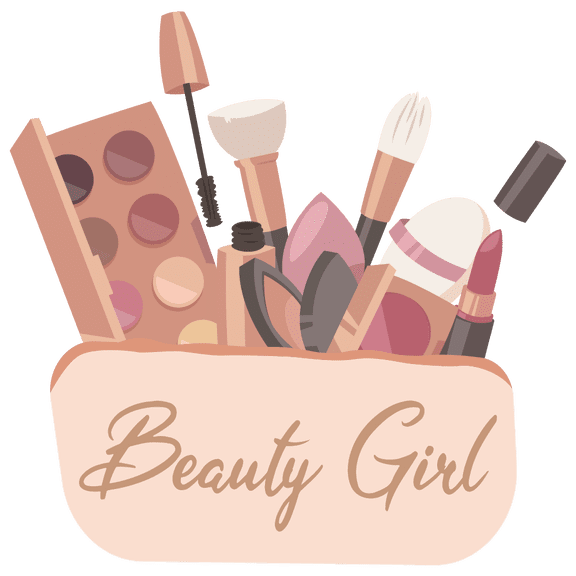 Multicolored Makeup Pouch Decoration Makeup And Cosmetics Design Adhesive Girls Bedroom Vinyl Wall Decal - 25" x 25" Home Art Multicolored Beauty Girl Lettering Design Removable Wall Sticker Decor