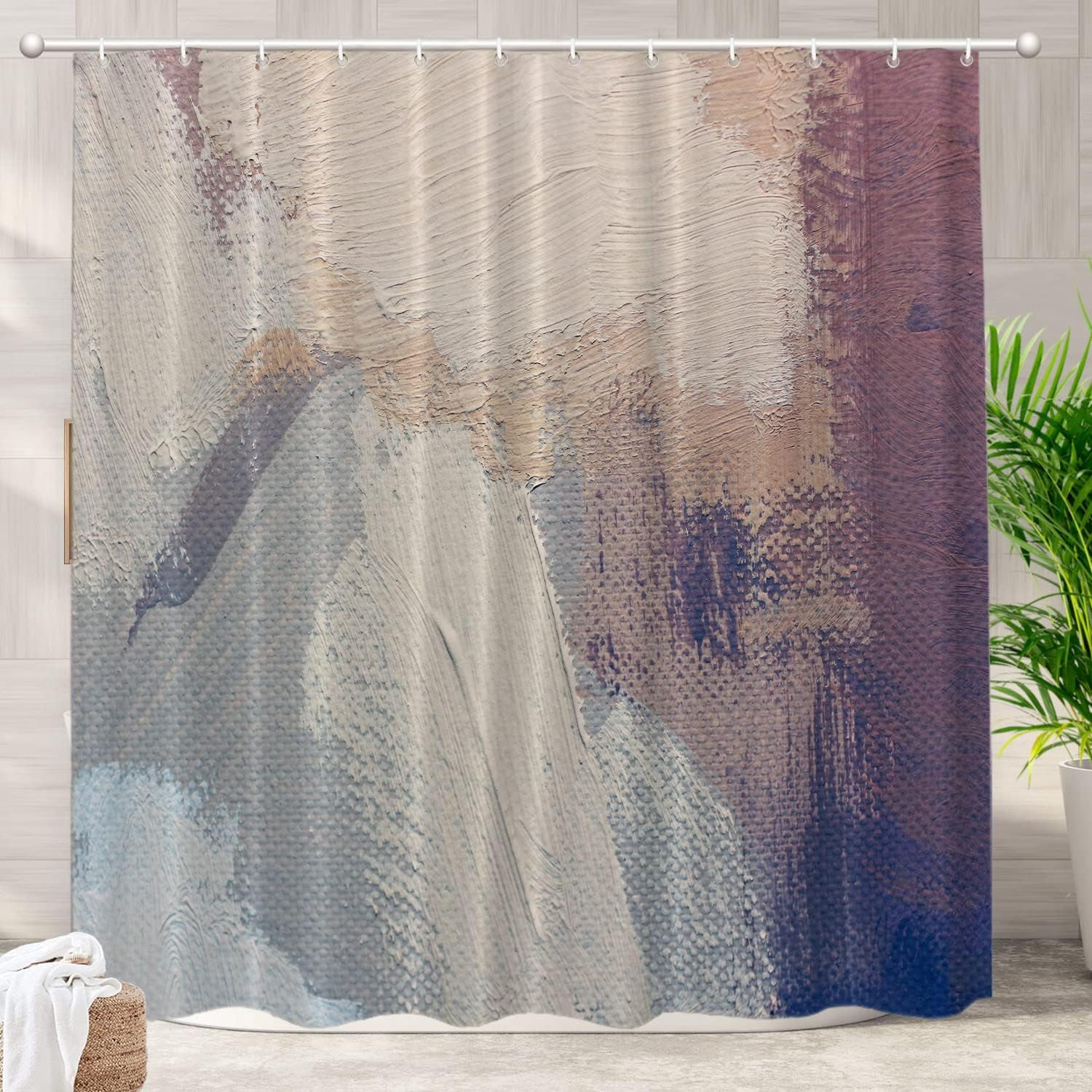 Multicolored Modern Abstract Decor Shower Curtain,Artists Oil Paints Closeup Bathroom Decor Polyester Fiber Plastic Rings Quick-Drying Waterproof for Bathtubs/Bathroom, 72x72 inches
