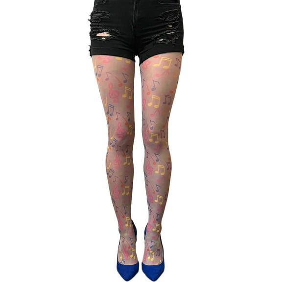 Multicolored Musical Notes Patterned Tights For Women