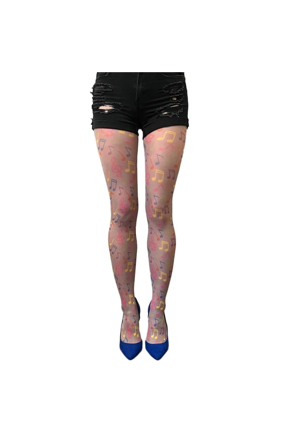 Multicolored Musical Notes Patterned Tights For Women