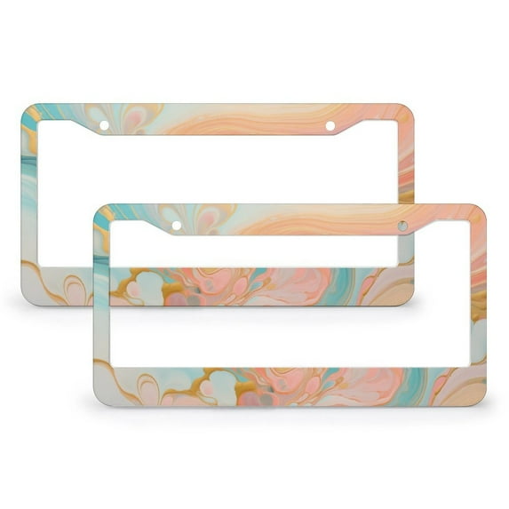 Multicolored Pink Blue Swirl License Plate Cover 2 Pack Flow Marble Painting License Plate Cover Frame for Girl Women Men Vehicles 2 Hole Metal License Plate Frames