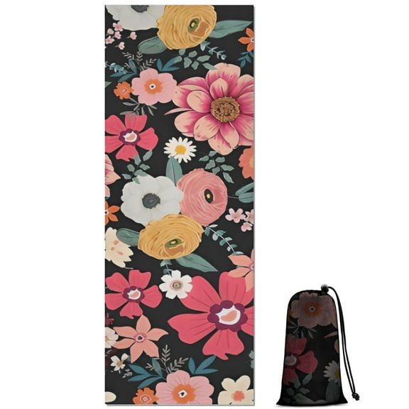 Multicolored Pioneer Flower Hot Yoga Mat Towel Non Slip for Hot Yoga - Quick-Drying Yoga Mat Cover with 4 Corner Pockets with Travel Bag - Hot Yoga Towel Non Slip Grip Moisture Wicking Sweat 70"x26"