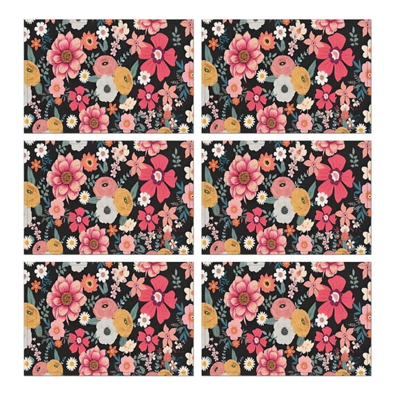 Multicolored Pioneer Flower Summer Placemats Table Placemats Set Of 4-Linen Kitchen Washable Placemats Table Mats 11.8"x17.7" Non-Slip Heat Resistant