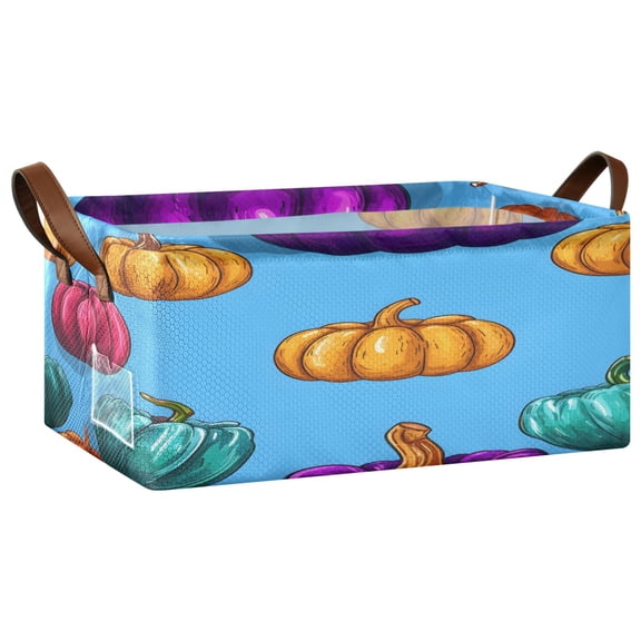 Multicolored Pumpkin Open Home Storage Bins Foldable Metal Frame Shelf Baskets 16.9x11.4x7.7in Water-Resistant