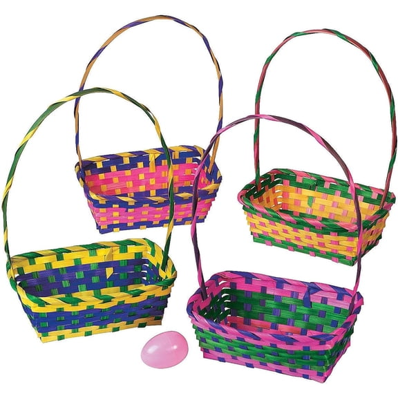 Fun Express Multicolor Rectangular Bamboo Easter Baskets - 12 Pieces