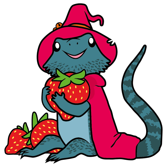 Multicolored Reptile Animal Strawberry Lover Kids Bedroom Vinyl DÃ©cor 25" x 25" Armadillo Lizard Iguana In Red Cape & Witch Hat Outfit Design Kids Bedroom Wall Decal Sticker