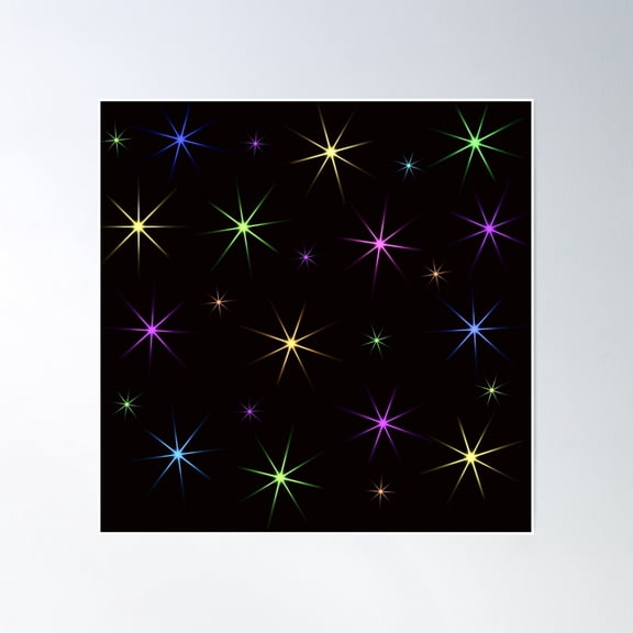 Multicolored Stars On Black Pattern Poster Wall Art, Modern Wall Decor, 24x24 UNFRAMED