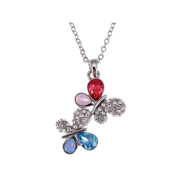 Multicolored Swarovski Crystal Double Butterflies Rhinestone Best Friends Necklace