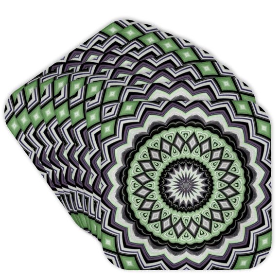 3drose, Multicolored Symmetrical Circle Pattern Green Tones, Set of 8 Coasters - Soft