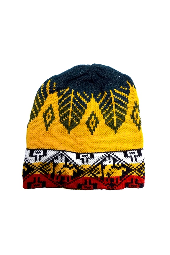 Multicolored Tribal Leaf Pattern Soft Knit Beanie Hat Unisex Winter Fashion Handmade Gifts Boho Ethnic Accessories