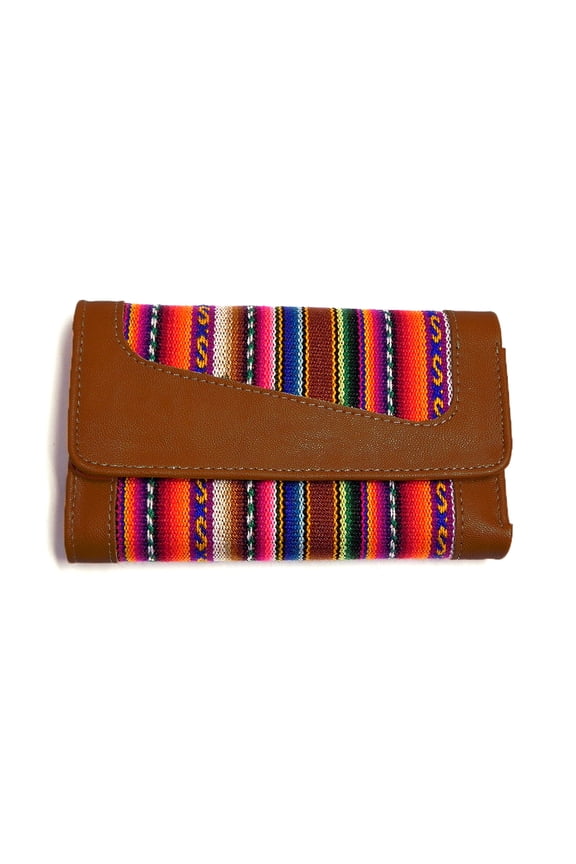 Multicolored Tribal Print Striped Pattern Material Leather Trifold Wallet with ID Window and Card Slots - Womens Fashion Handmade Bags Boho Travel Accessories