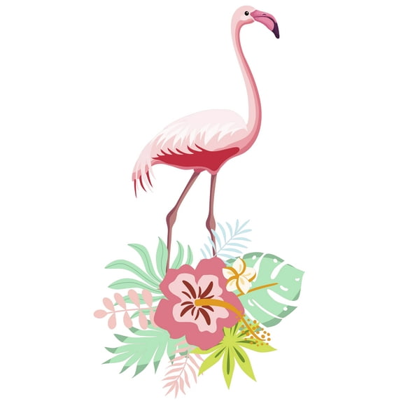 Multicolored Vinyl Art 20" x 36" Bird Animal Flowers Plant Leaves Home Bedroom Wall Decoration Sticker Pink Flamingo Bird Design Easy To Apply Living Room Adhesive Wall Decal