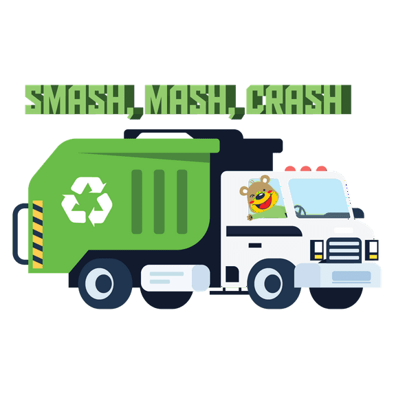 Multicolored Vinyl Art Garbage Truck Décor Animal Driver Cartoon Drawing Design Removable Kids Bedroom Wall Decal Sticker - 12" x 20" Home Art Adhesive City Trash Truck Adhesive Wall Decoration