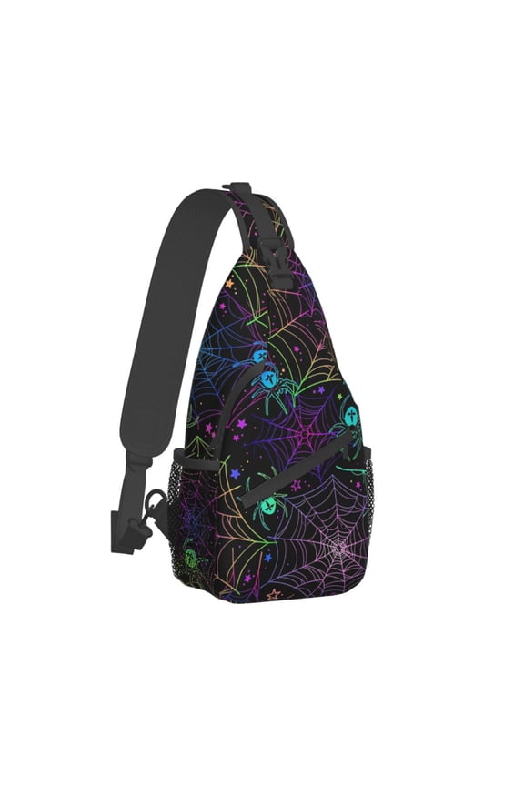 Multicolored Web Crossbody Chest Bags Neon Pattern Pockets Travel Pack Messenger Sports Teens Shoulder Bag Unisex