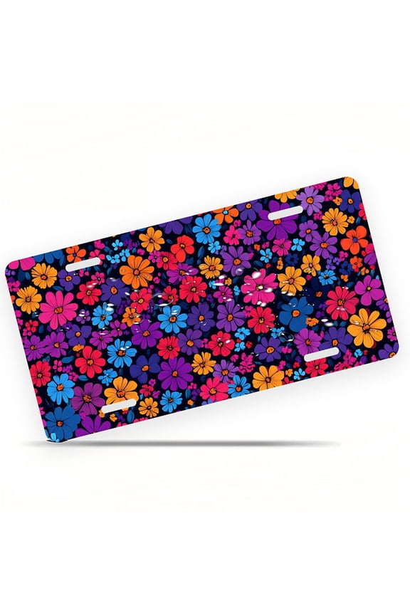 Multicolored Wildflower Pattern Funny Personalized License Plate Rust-proof Stainless Steel Metal License Plate Suitable For Men And Women 12.2" x 6.2"