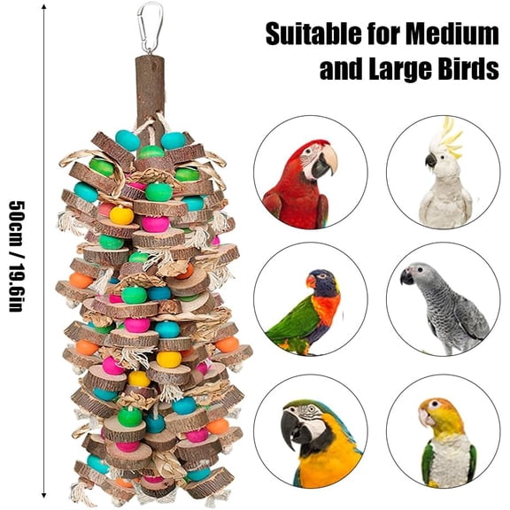 Multicolored Wooden Blocks Bird Chewing Toy for Large & Medium Parrots