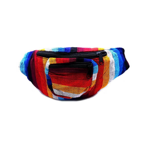 Multicolored Woven Striped Pattern Lightweight Fanny Pack Waist Bag - Handmade Belt Pouch Boho Travel Accessories