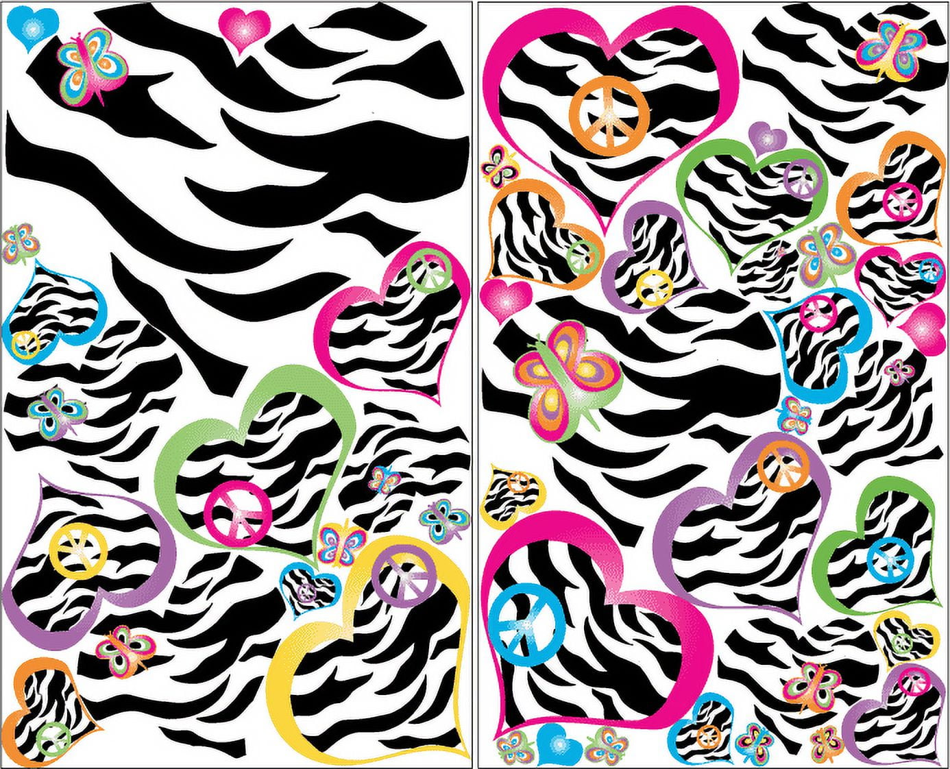 Multicolored Zebra Print Heart Wall Decals / Heart Wall Decor Stickers