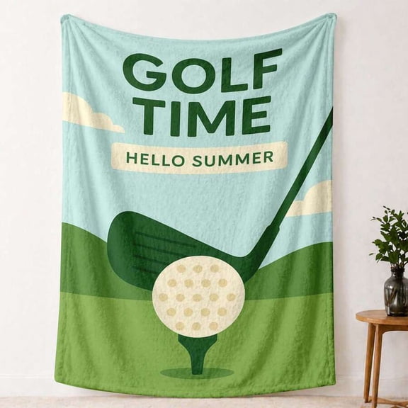 Multicolour 8 Golf Time Hello Summer Flannel Throw Blanket - Soft Plush Tapestry Wall Hanging, Room Decor
