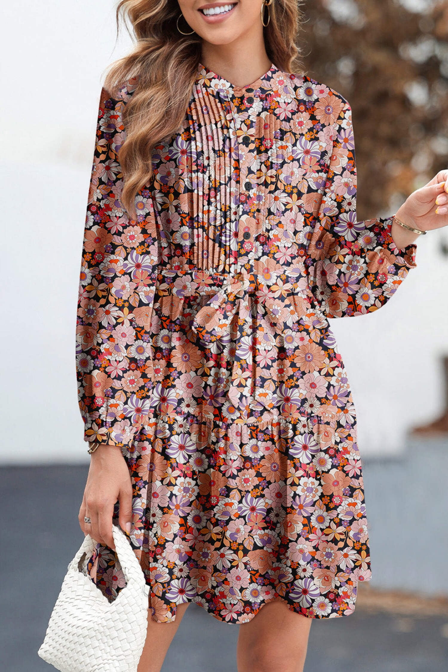 Floral Sleeveless Mini Pleated Dress