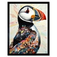 thumbnail image 1 of Multicolour Pattern Feather Puffin Bird Folk Art Art Print Framed Poster Wall Decor 12x16 inch, 1 of 5