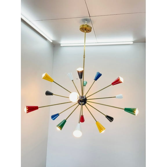 Multicolour Sputnik Chandelier - Mid Century Flush Mount Pendant Light - 18 Arms Ceiling Lamp