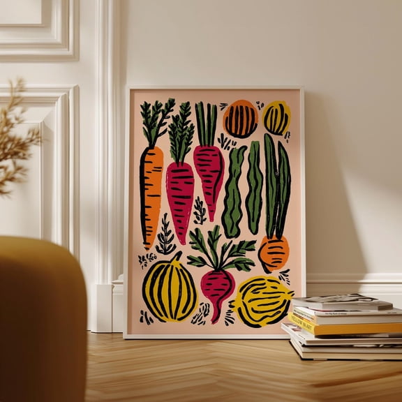 Multicolour Vegetable Garden Illustration Kitchen Home Wall Art Unframed Paper Print